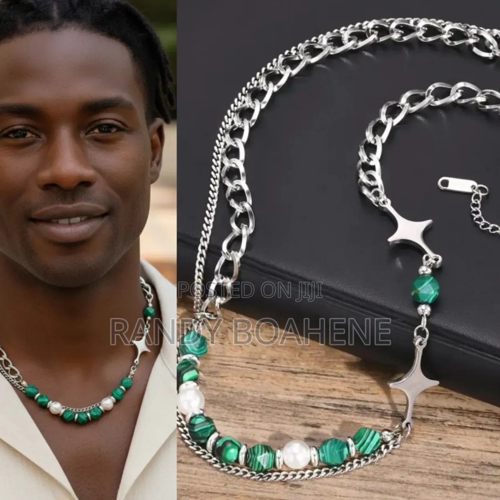 Layered Cuban Chain Necklace With Stone Beads