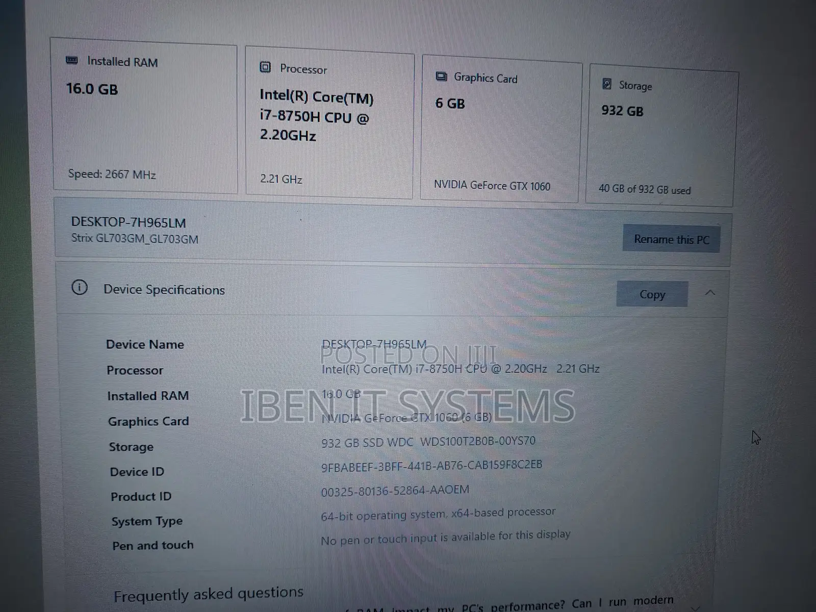 Laptop Asus ROG Strix G17 16GB Intel Core i7 SSD 1T