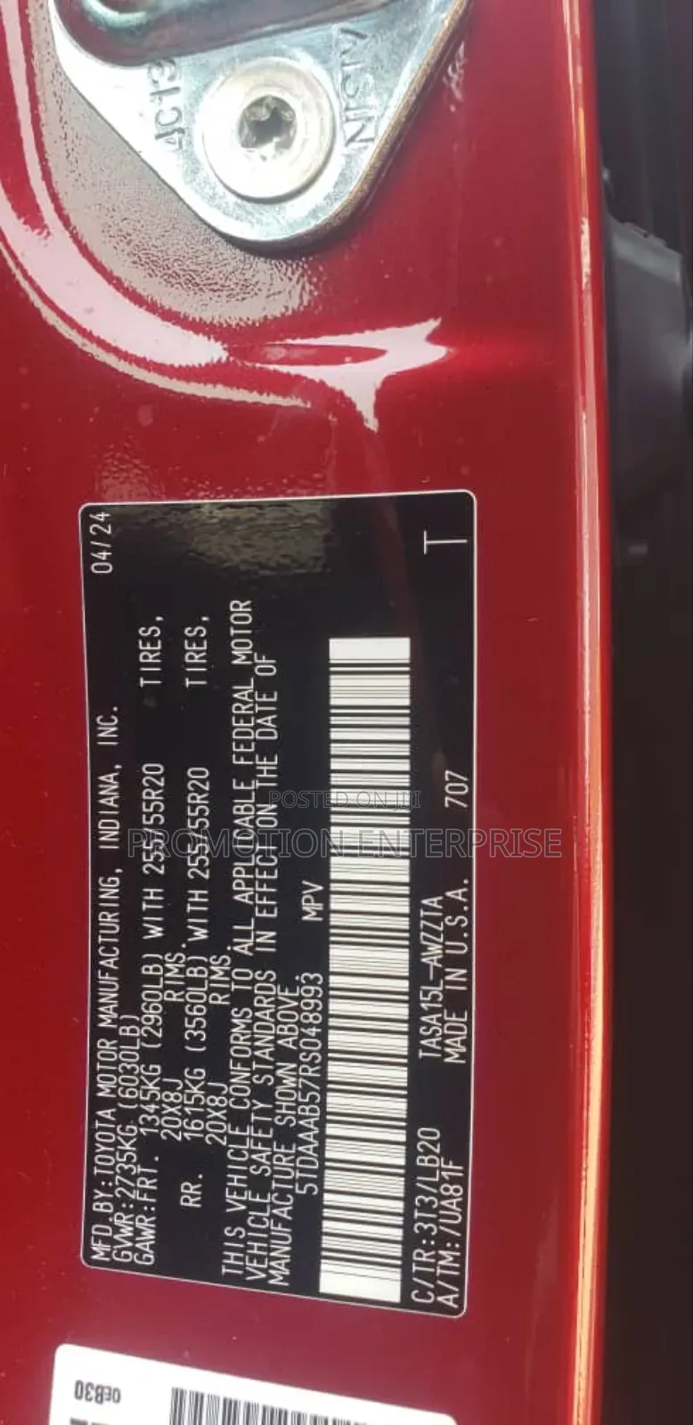 New Toyota Highlander Platinum AWD 2024 Red