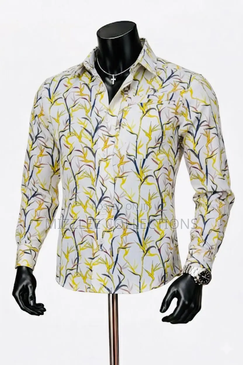 Original Flower Designed Silky Long Shirt in M-2xl