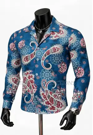 Original Flower Designed Silky Long Shirt in M-2xl