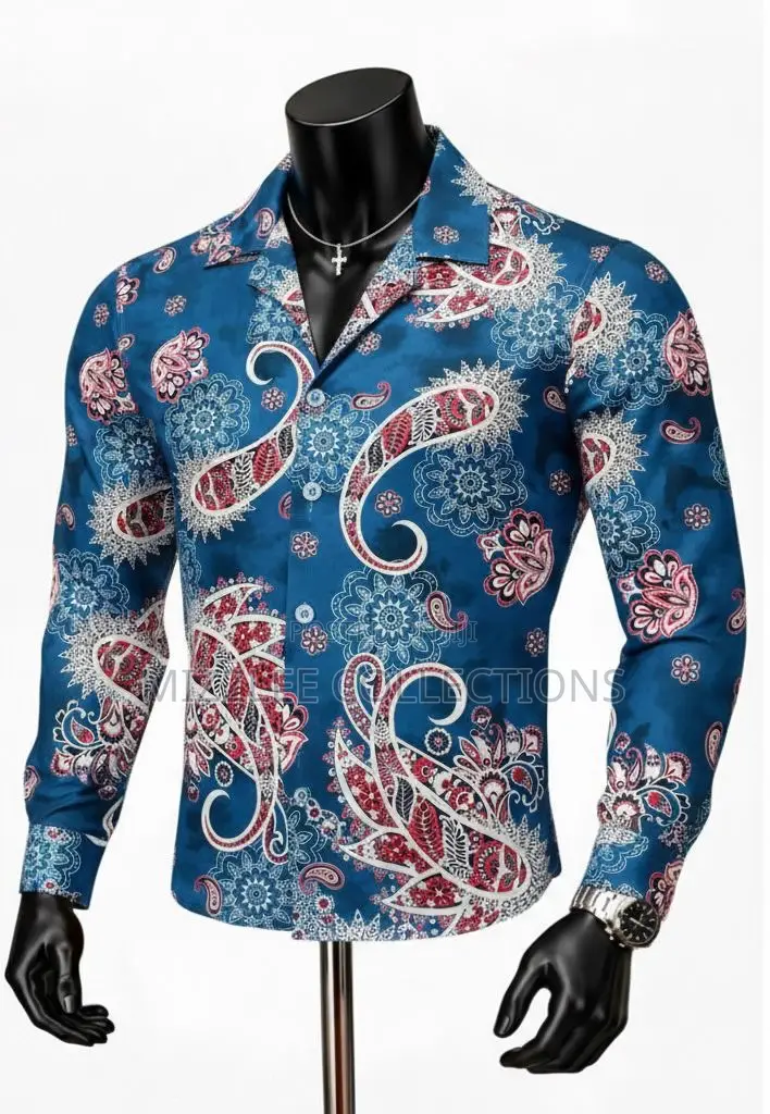 Original Flower Designed Silky Long Shirt in M-2xl