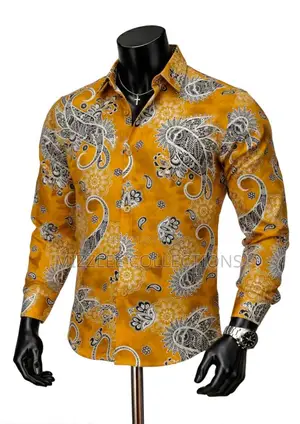 Original Flower Designed Silky Long Shirt in M-2xl
