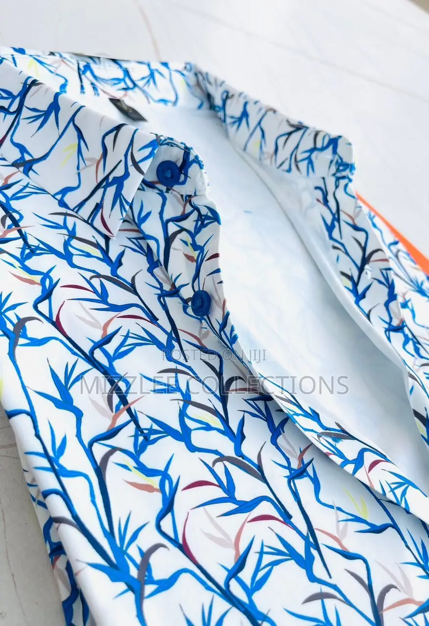 Original Flower Designed Silky Long Shirt in M-2xl