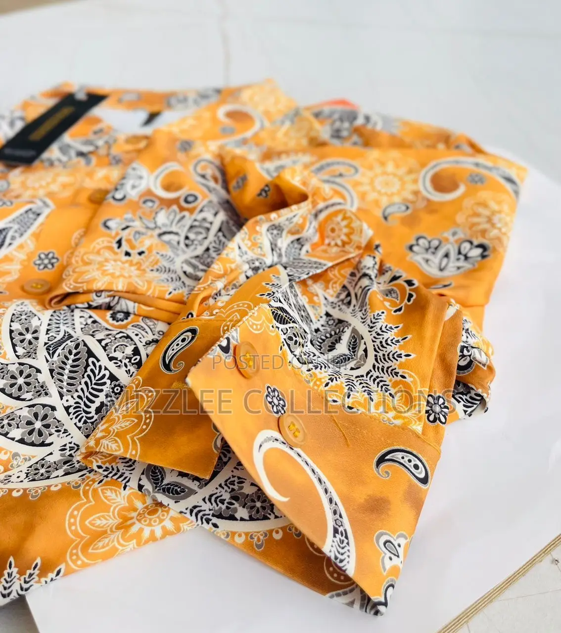 Original Flower Designed Silky Long Shirt in M-2xl