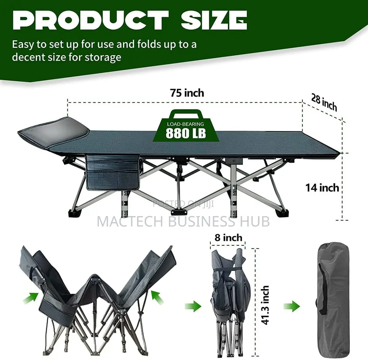 Portable Folding Camping Cot Reclining Lounge Bed