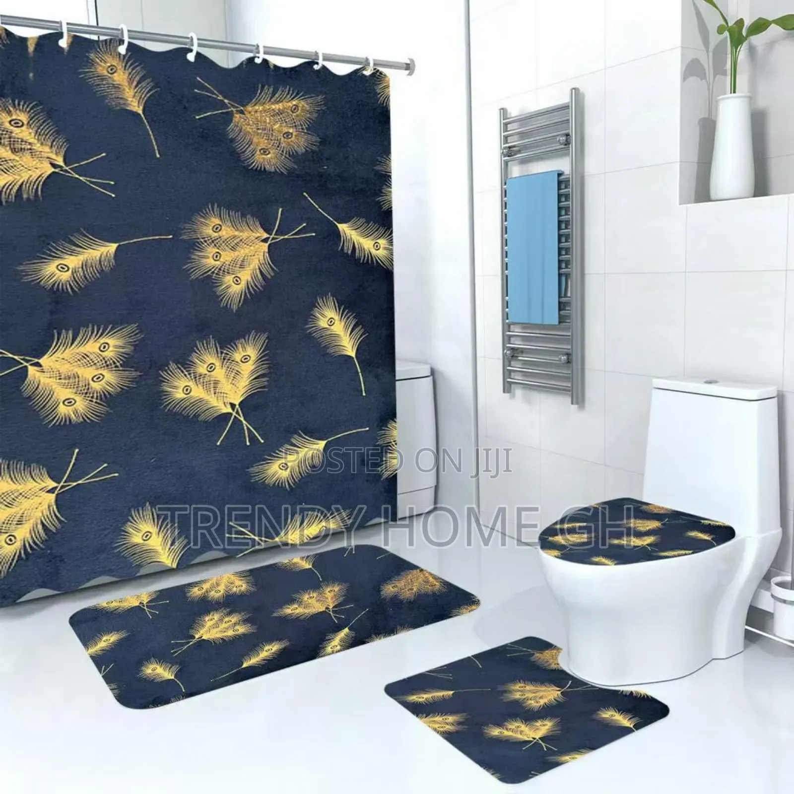 Quality Shower Curtain Set With Toilet Mat Accessories