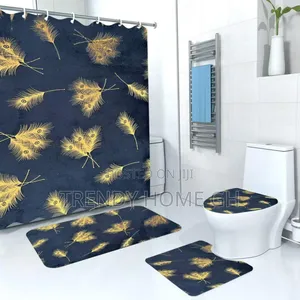 Quality Shower Curtain Set With Toilet Mat Accessories