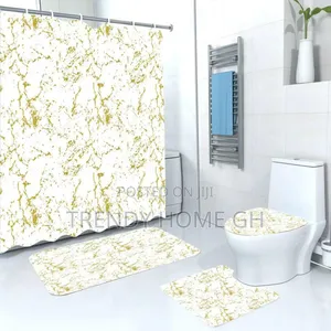 Quality Shower Curtain Set With Toilet Mat Accessories
