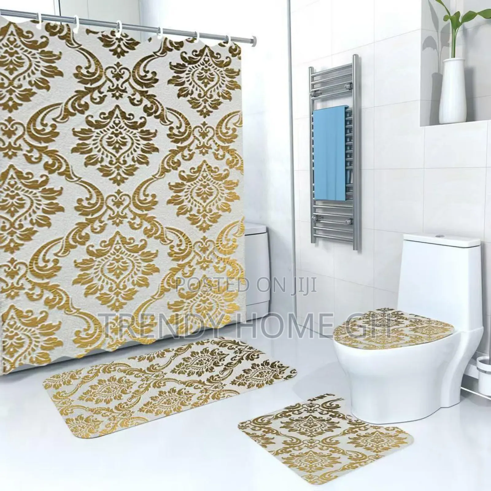 Quality Shower Curtain Set With Toilet Mat Accessories