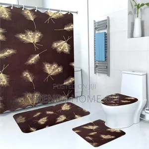 Quality Shower Curtain Set With Toilet Mat Accessories