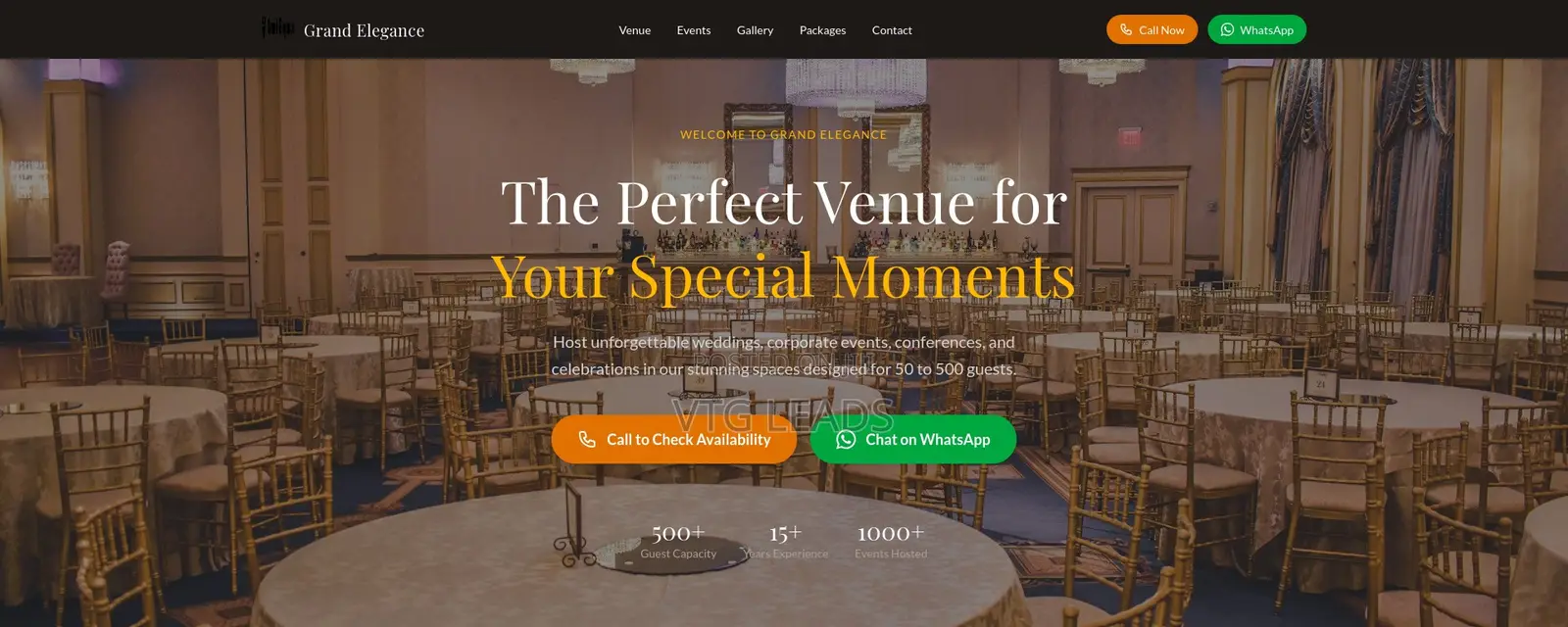 Event Venue Website - Call and Whatsapp Optimized (Ready to Use)–