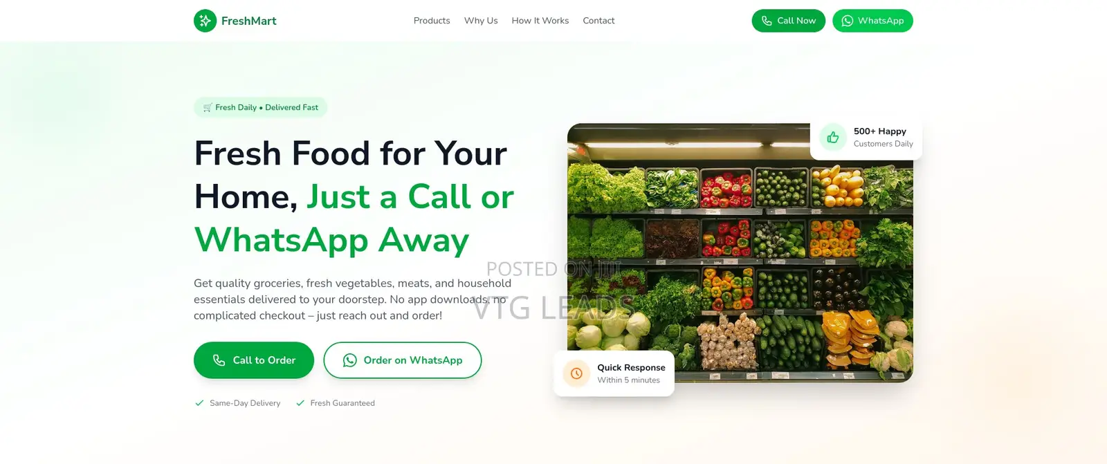 Food Retailer Landing Page - Customers Call or Whatsapp You