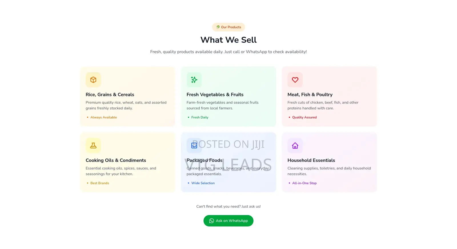 Food Retailer Landing Page - Customers Call or Whatsapp You