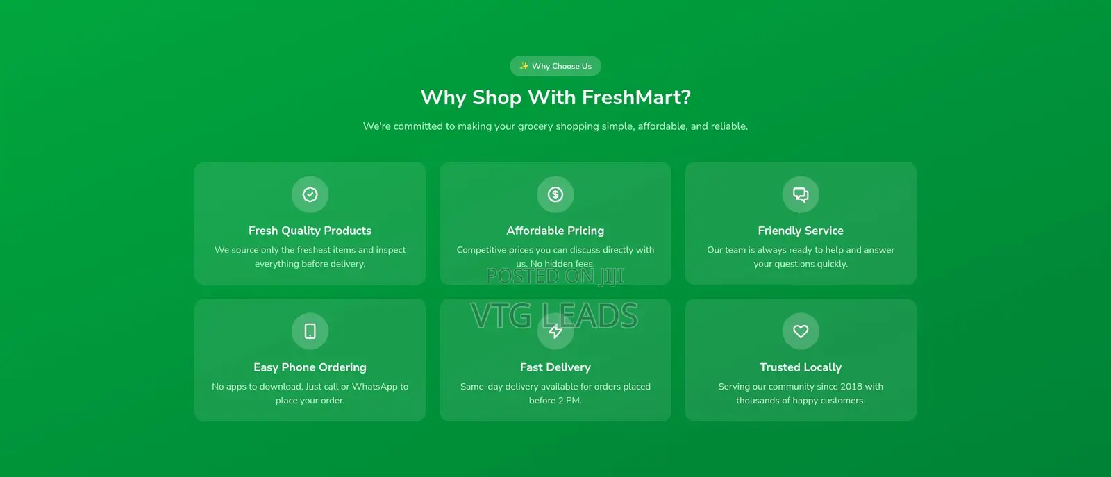 Food Retailer Landing Page - Customers Call or Whatsapp You