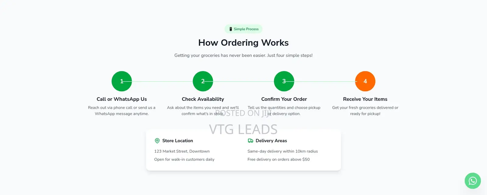 Food Retailer Landing Page - Customers Call or Whatsapp You
