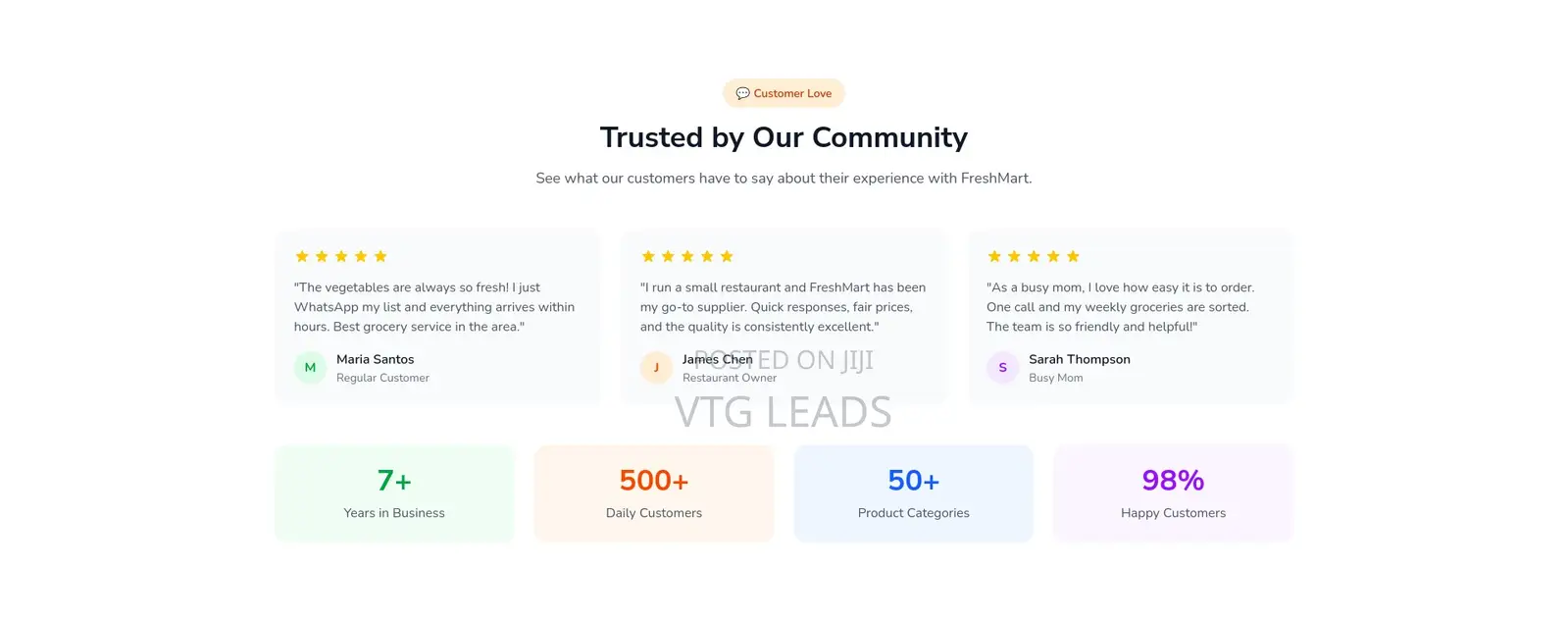 Food Retailer Landing Page - Customers Call or Whatsapp You