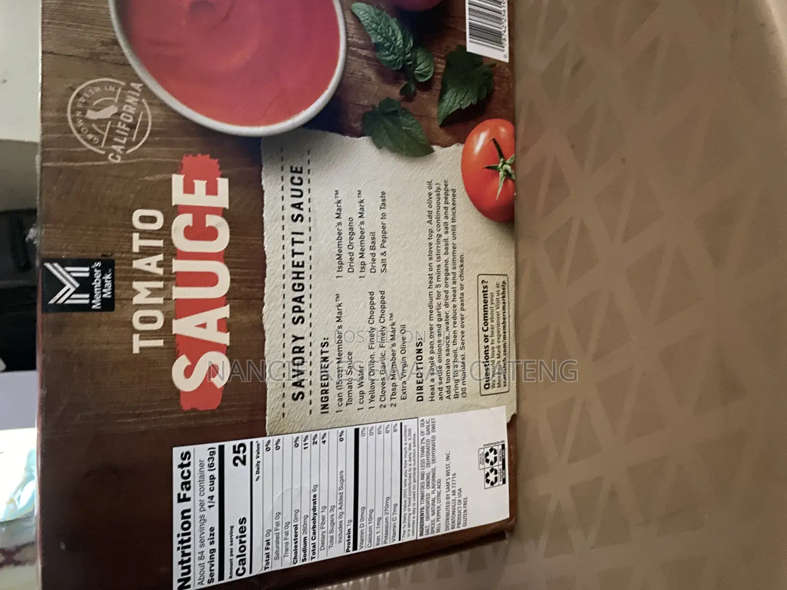 Members Mark Tomato Sauce From Usa