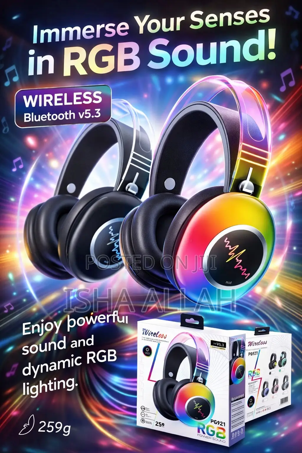 Pg921 RGB Wireless Headphones – Feel the Beat in Color!