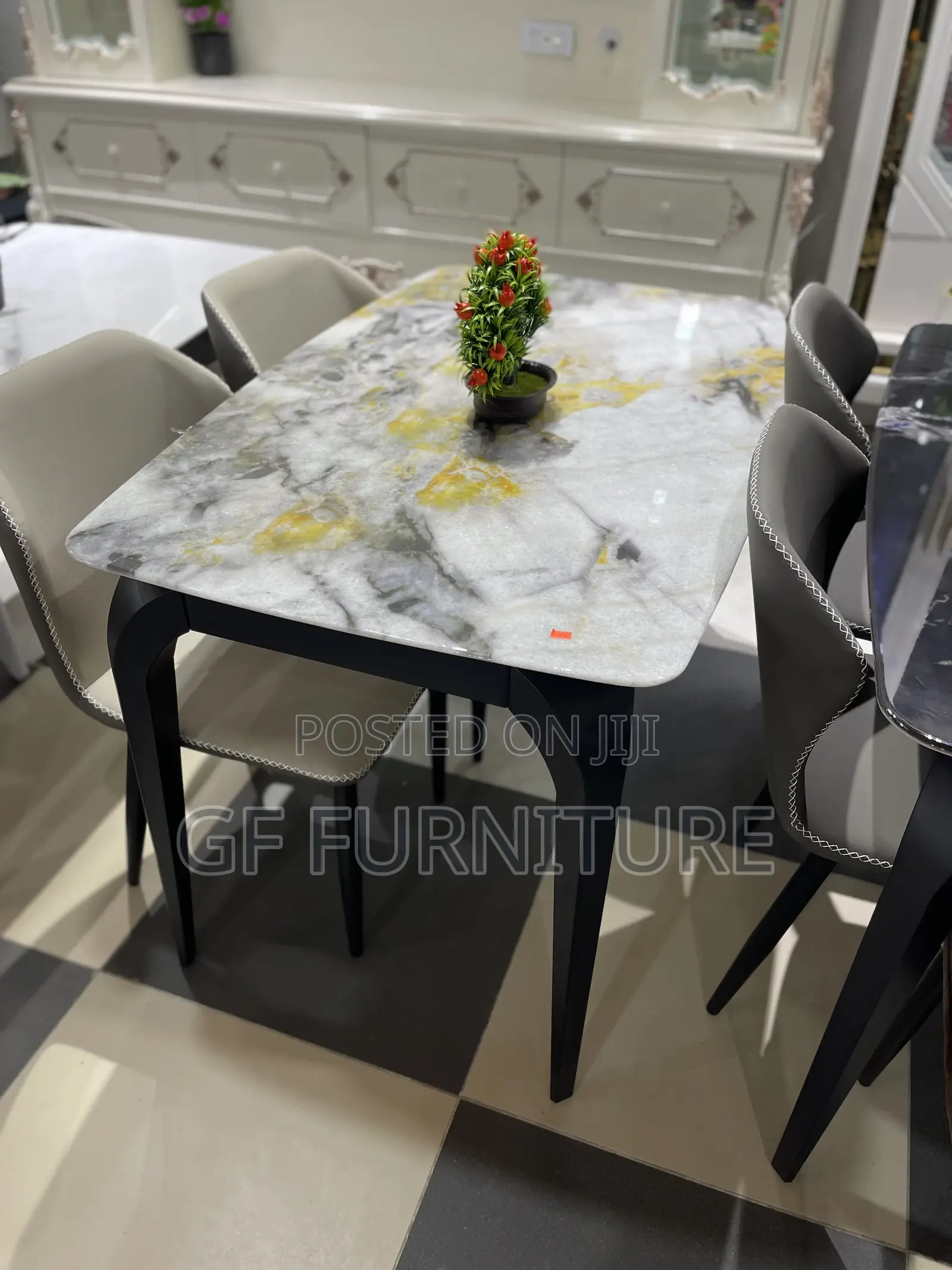 Modern Marble-Top Dining Set(4 Chairs)