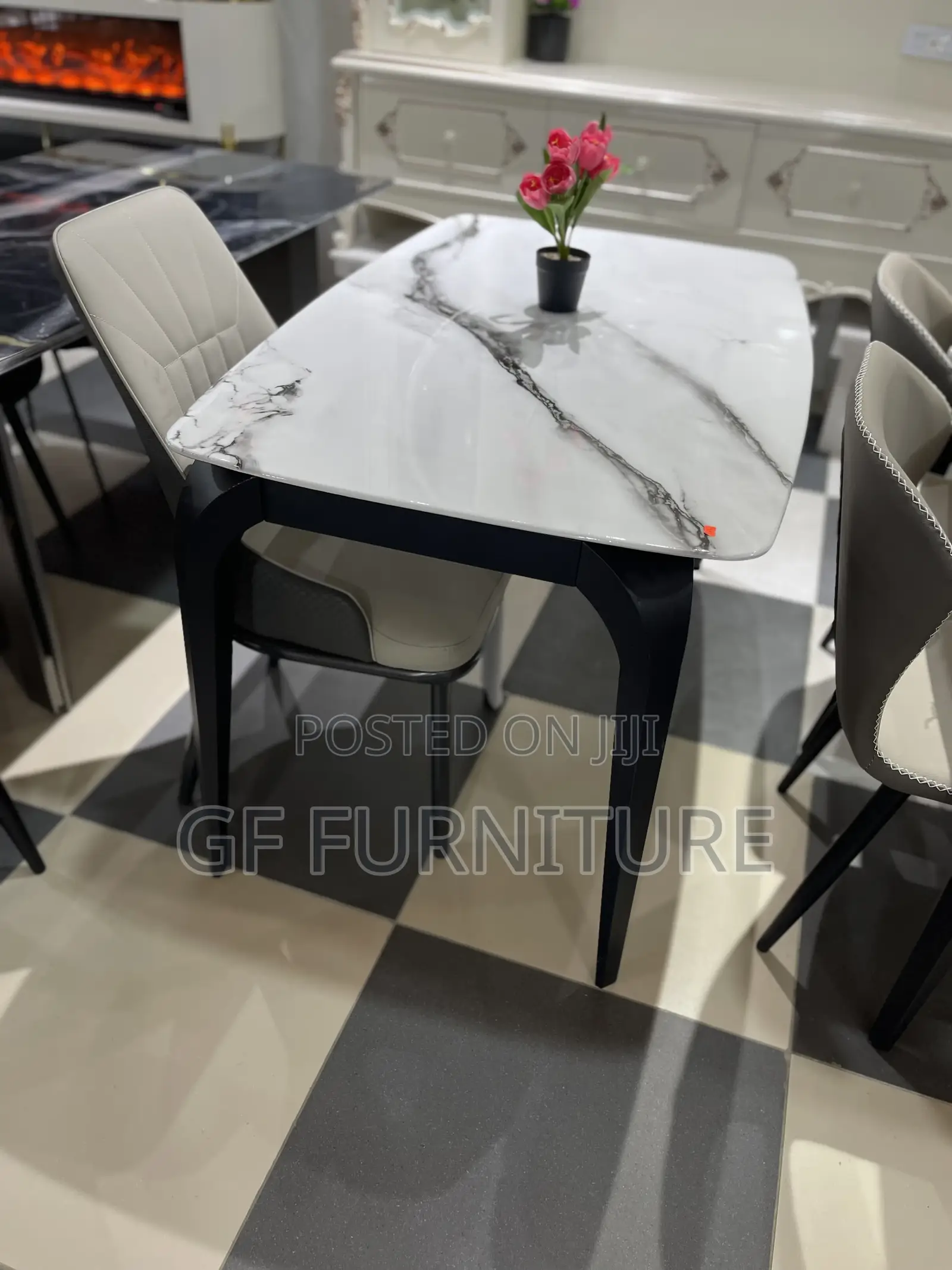Modern Marble-Top Dining Set(4 Chairs)