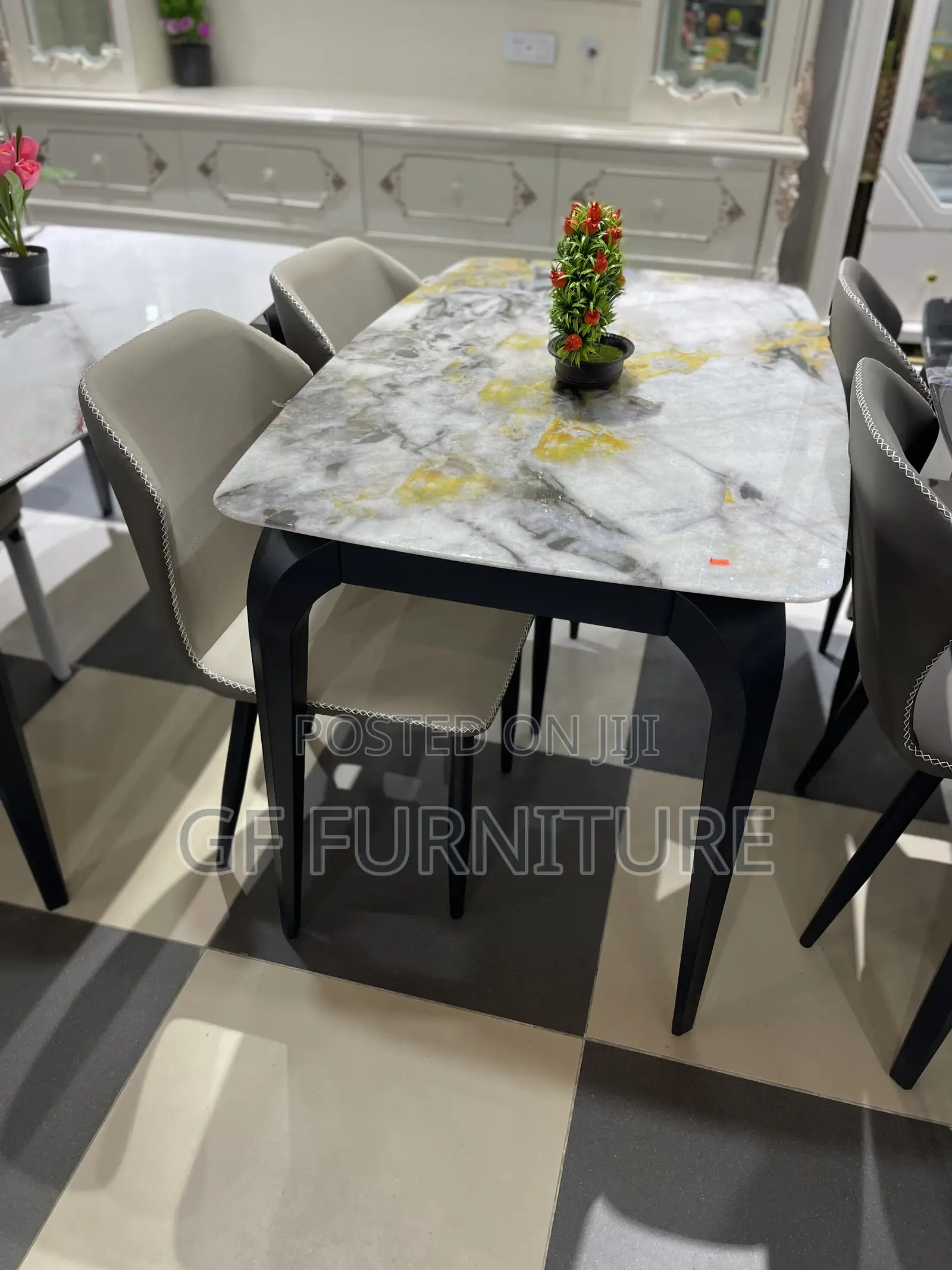 Modern Marble-Top Dining Set(4 Chairs)