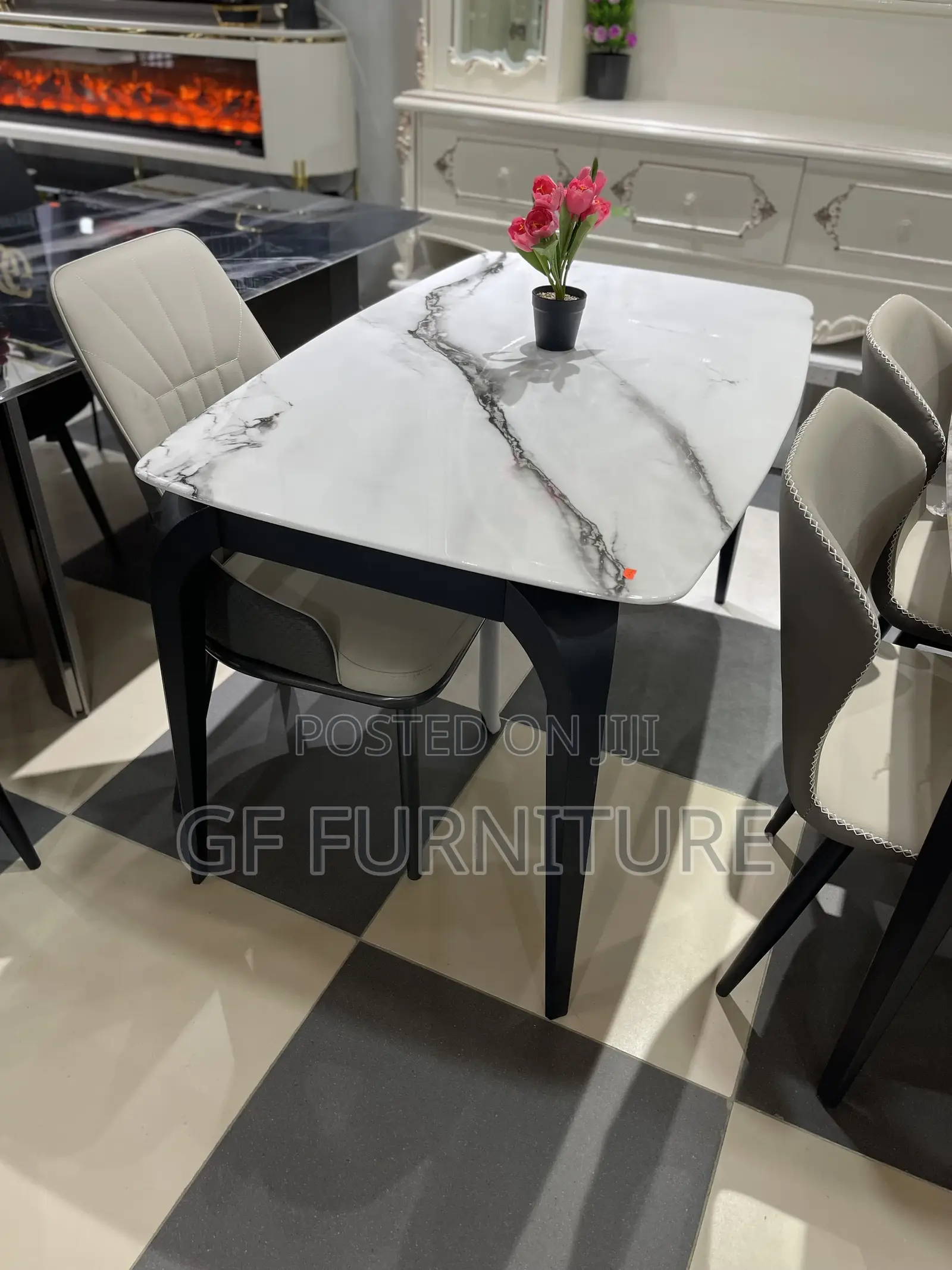 Modern Marble-Top Dining Set(4 Chairs)