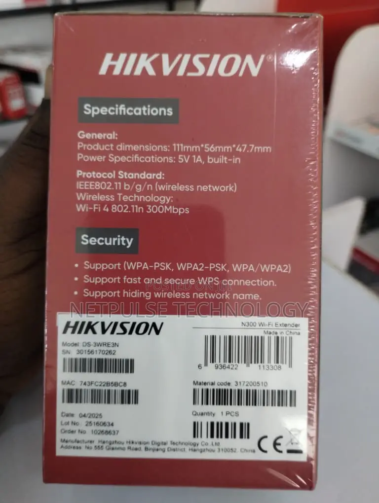 Hikvision N300 Wi-Fi Extender Ds-3wre3n