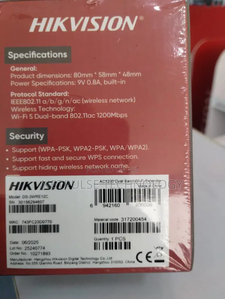 Hikvision Ac1200 Dual Band Wi-Fi Extender Ds-3wre12c