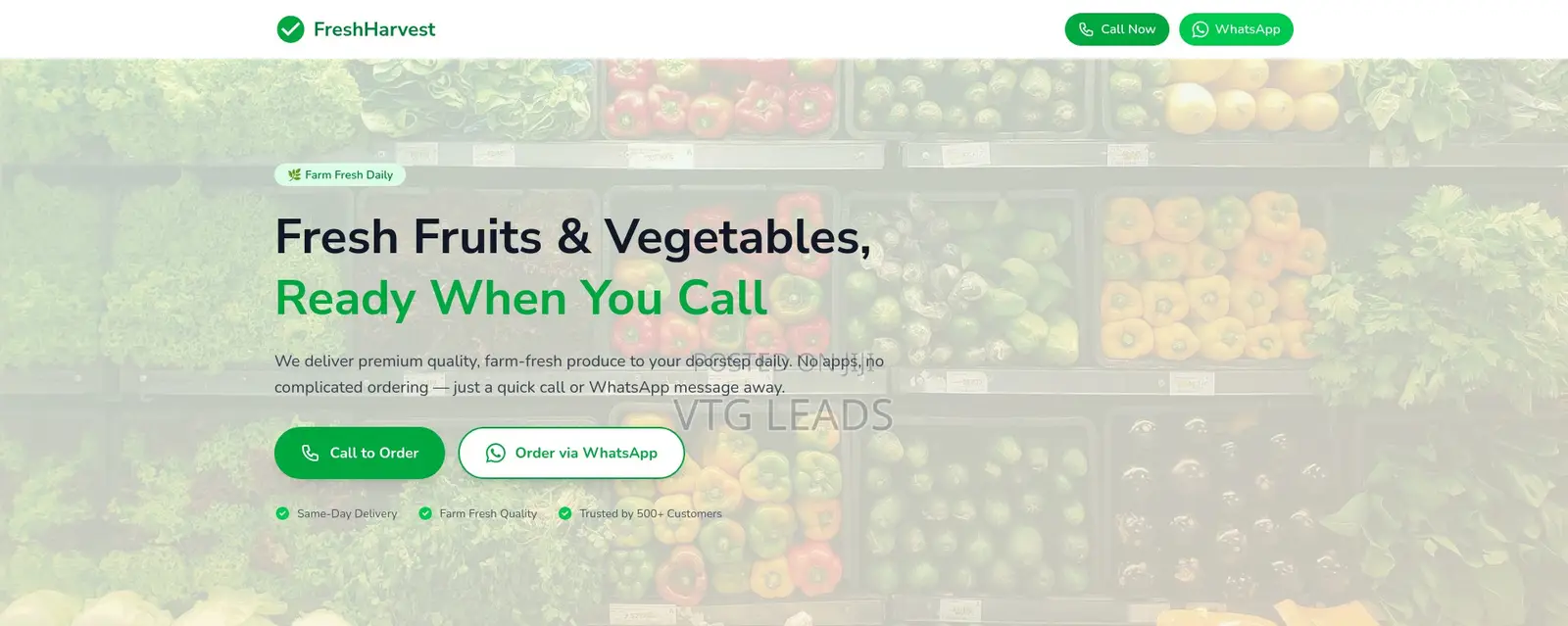 Fresh Produce Business Website - Call and Whatsapp Ordering