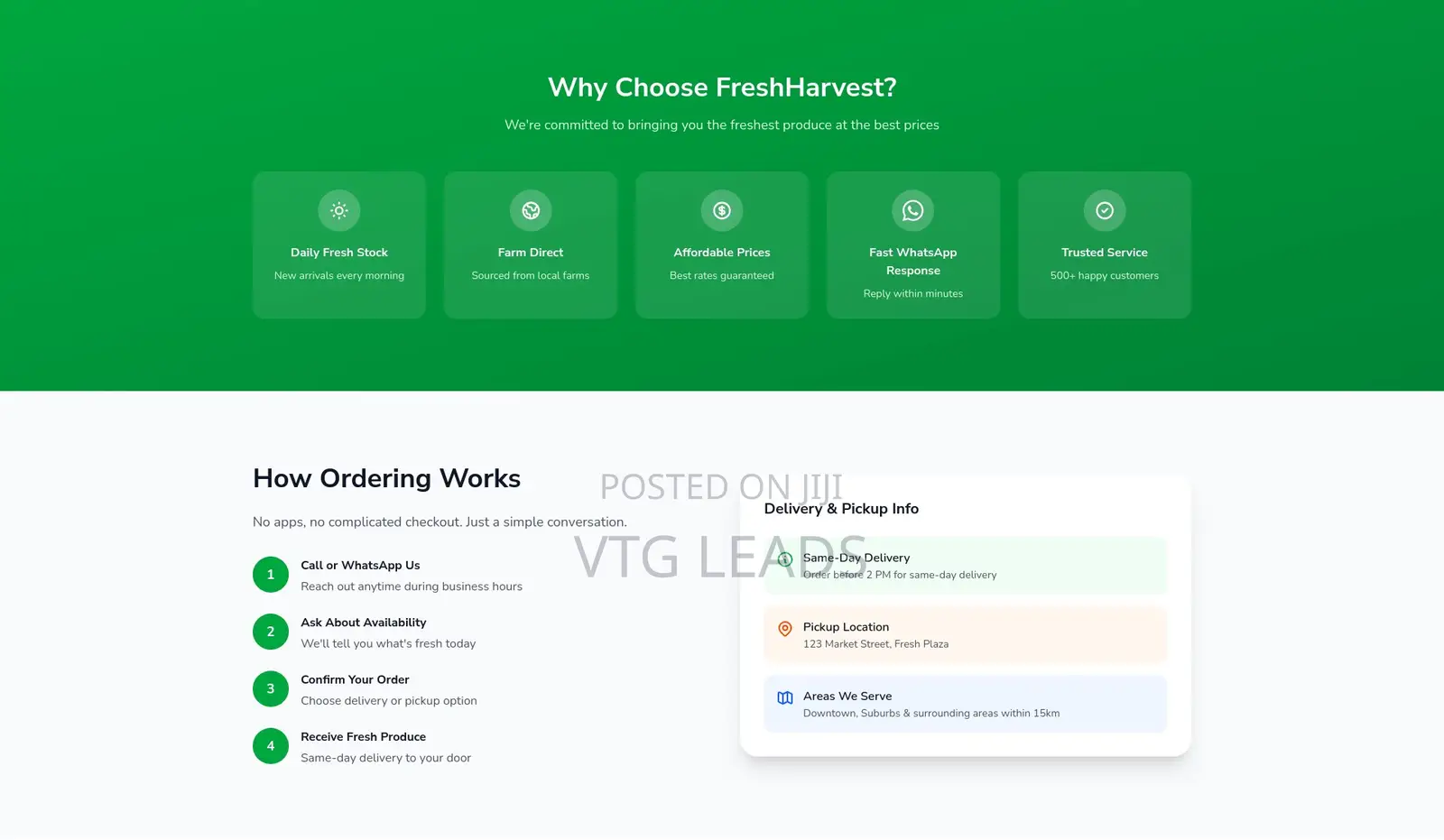Fresh Produce Business Website - Call and Whatsapp Ordering