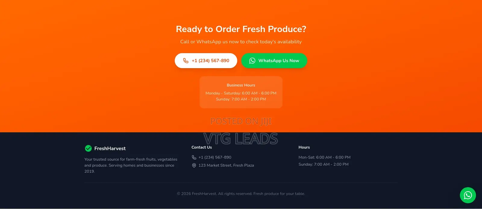 Fresh Produce Business Website - Call and Whatsapp Ordering