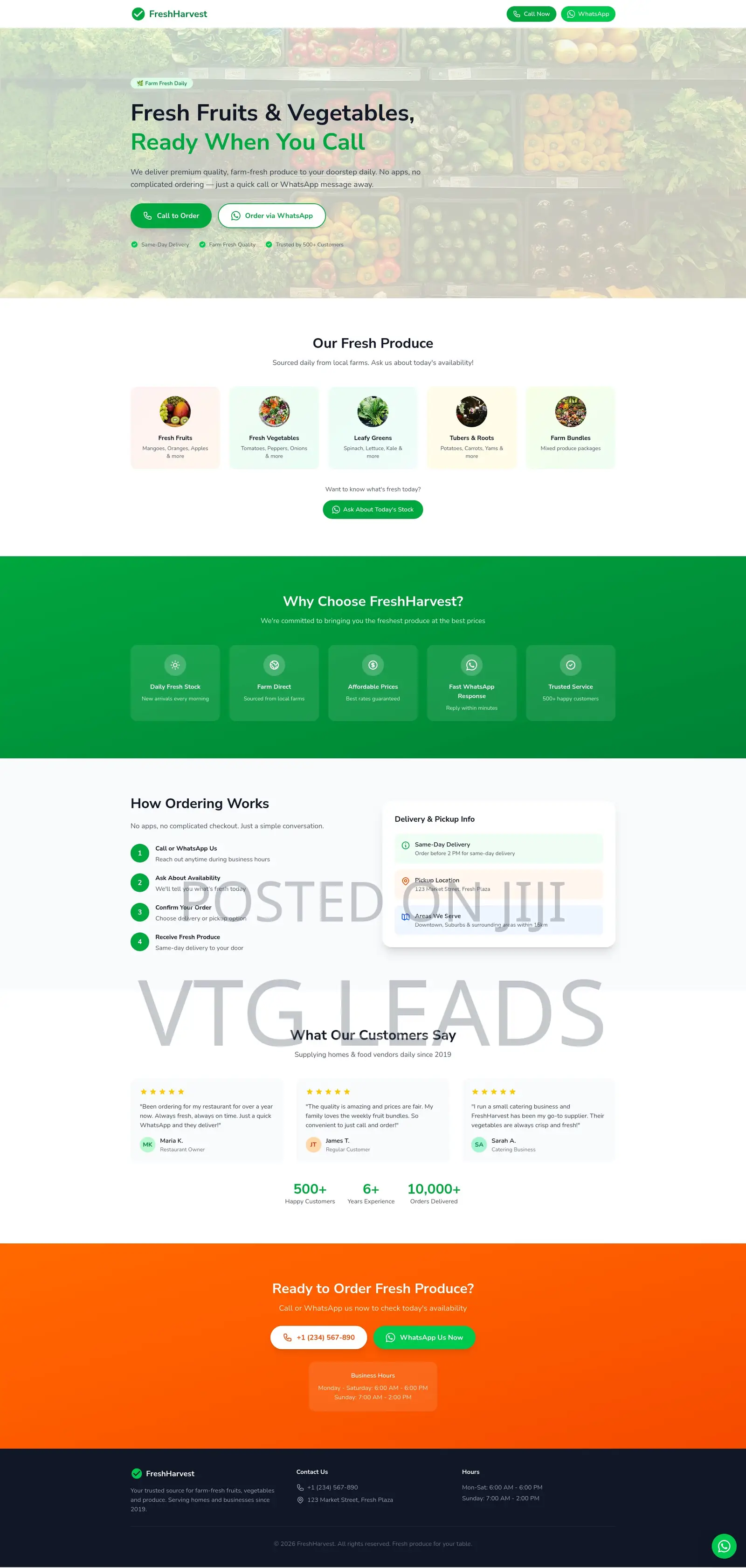 Fresh Produce Business Website - Call and Whatsapp Ordering