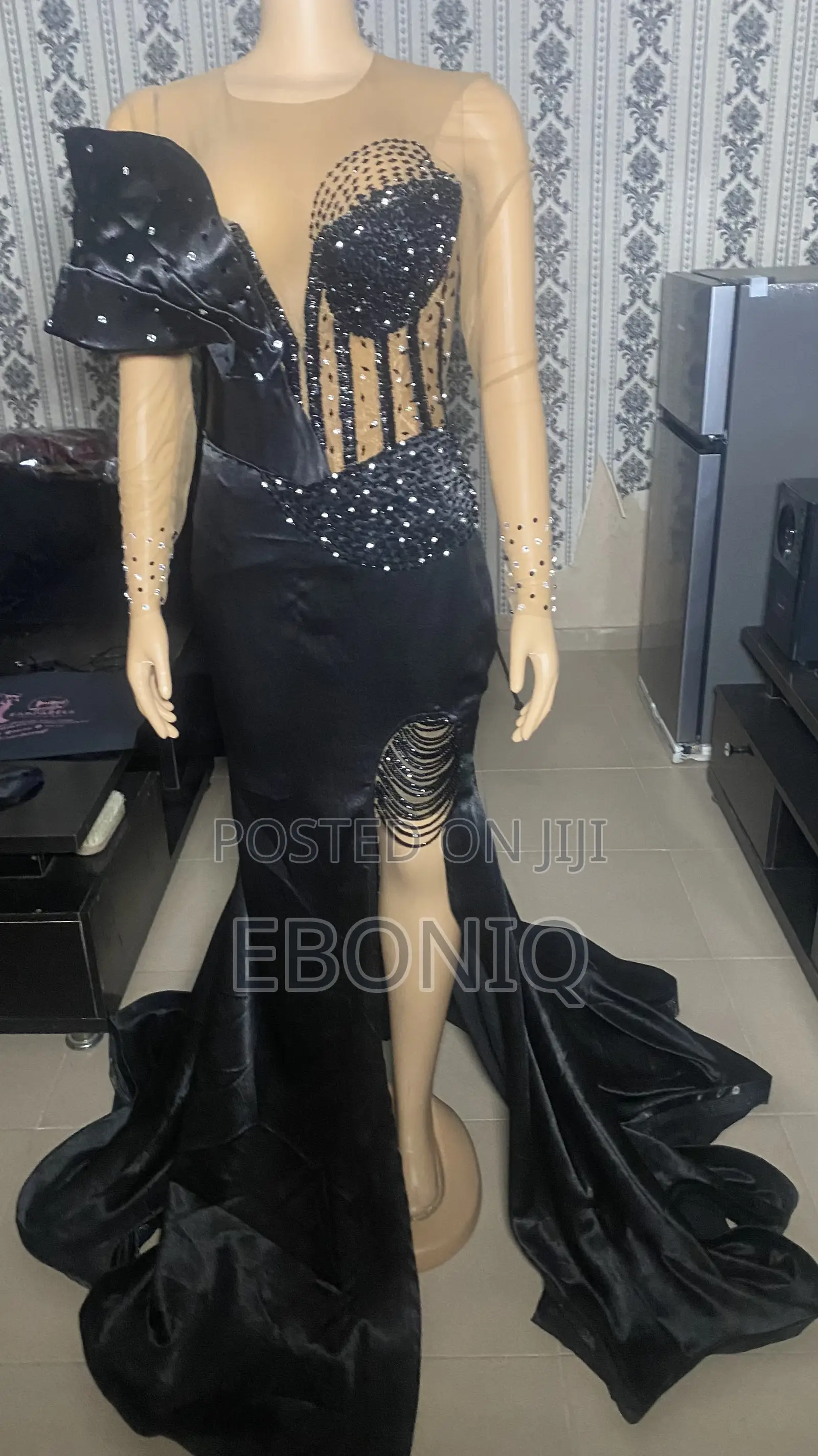 Fashion Black Beaded Dress