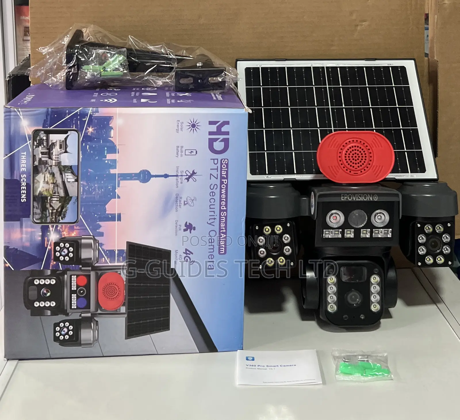 Hd 4g Solar-Powered Smart Alarm PTZ Security Camera 3-Lens