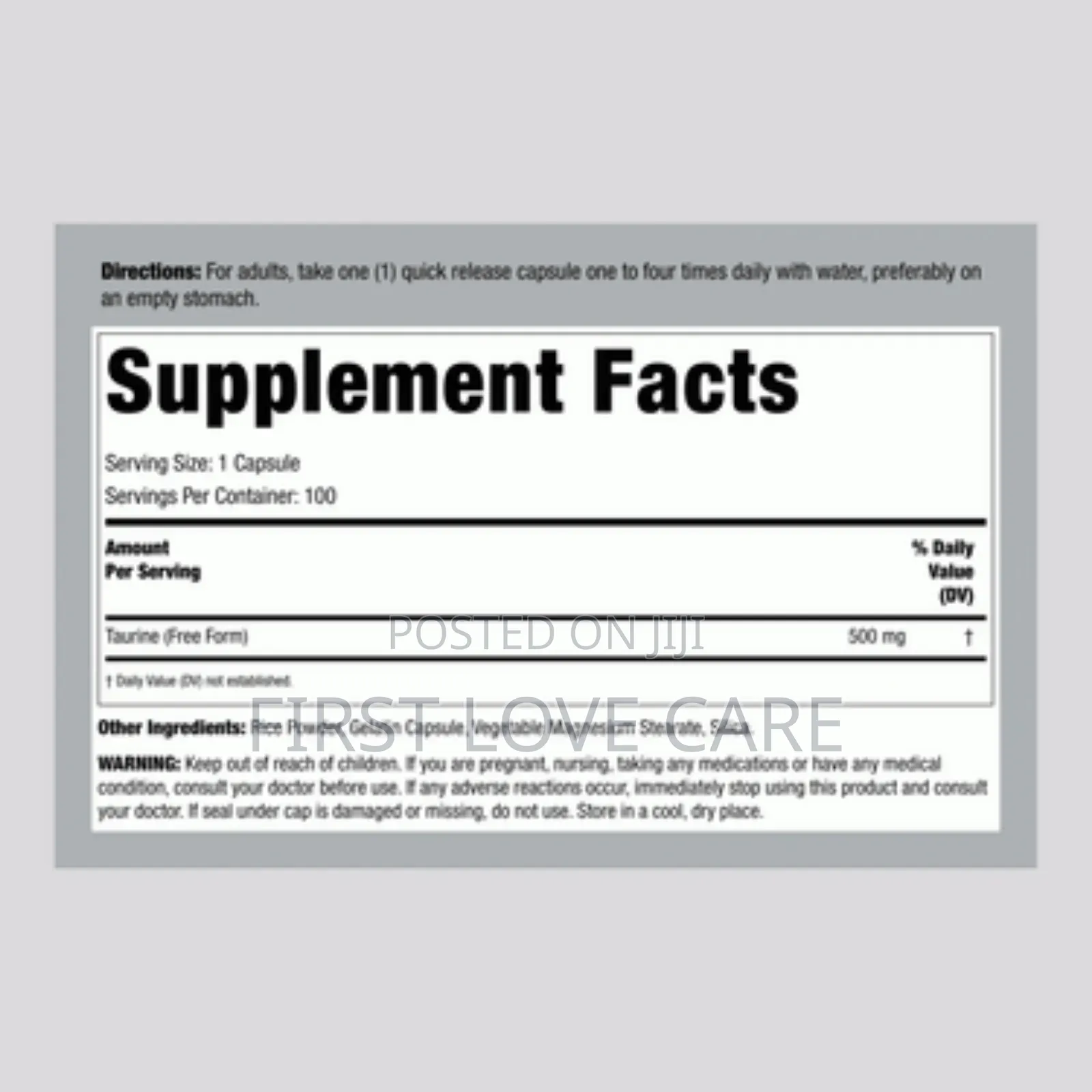 Lindberg Taurine 500mg Supplement | 100 Capsules | Non-Gmo,
