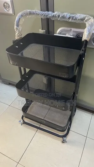 3-Tier Metallic Trolley Cart – Strong Multi-Purpose Storage Rack