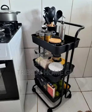 3-Tier Metallic Trolley Cart – Strong Multi-Purpose Storage Rack