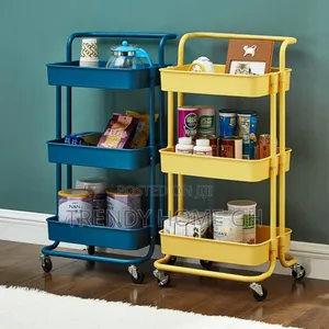 3-Tier Metallic Trolley Cart – Strong Multi-Purpose Storage Rack