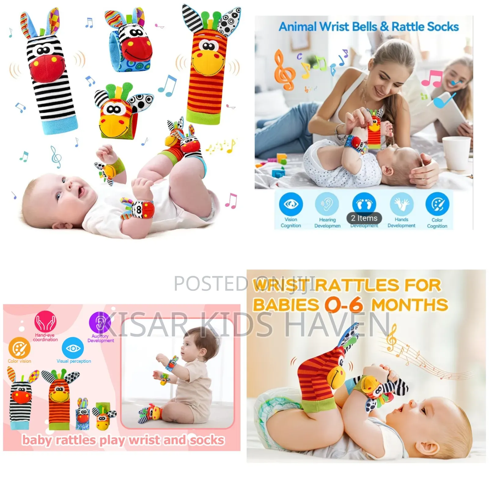Baby Wrist and Foot Rattle Set With Sound 0 to 6months