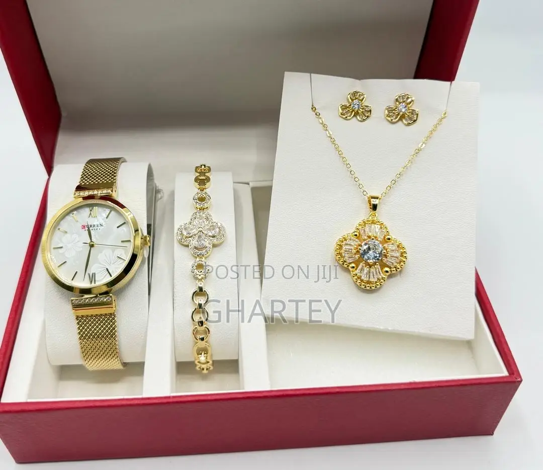 Perfect Gold Set Gift Package - Watch, Bracelet, Necklace,Earrings.