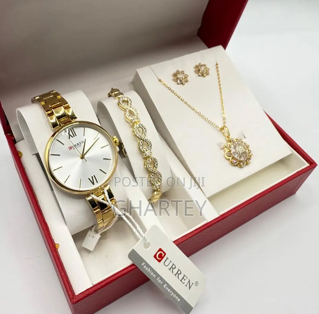 Perfect Gold Set Gift Package - Watch, Bracelet, Necklace,Earrings.