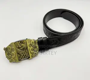 Gold Bold Embossed Buckle Men’S Leather Belt