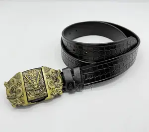 Gold Bold Embossed Buckle Men’S Leather Belt