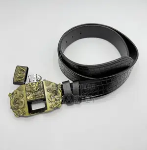 Gold Bold Embossed Buckle Men’S Leather Belt