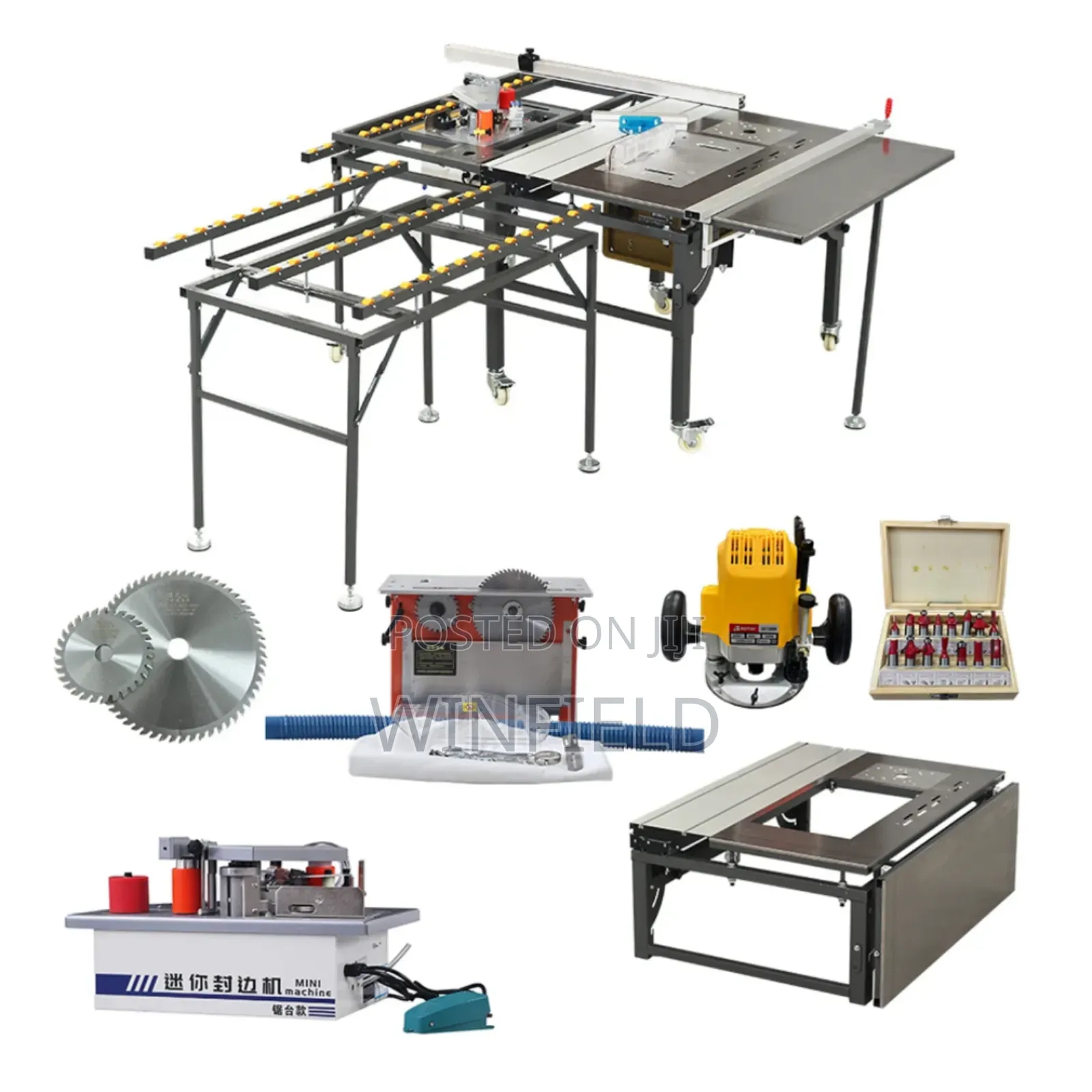 Foldable Table Saw With Edge Binding Machine and Router Set