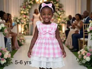 Pink Check Bow Party Dress With Lace Trim