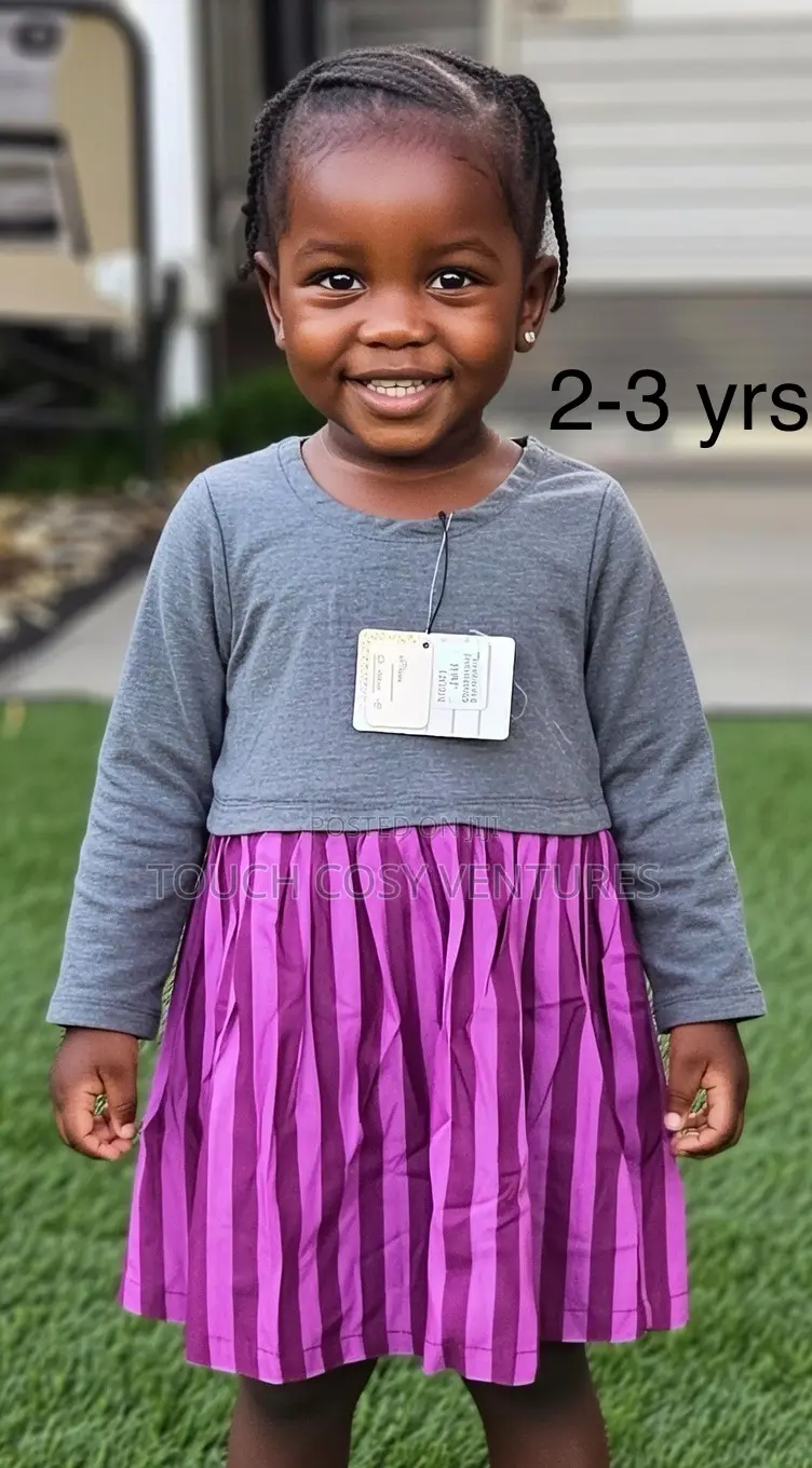 Grey Purple Pleated Party Dress (2–3 Yrs)”