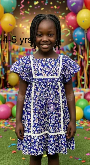 Blue Floral Lace-Trim Party Dress (4–5 Yrs)”