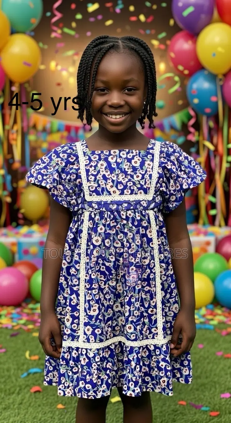 Blue Floral Lace-Trim Party Dress (4–5 Yrs)”